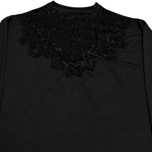 Woman’s Black Long Sleeve Top with Floral Lace Accents – Elegant & Stylish - Picture 2 of 8